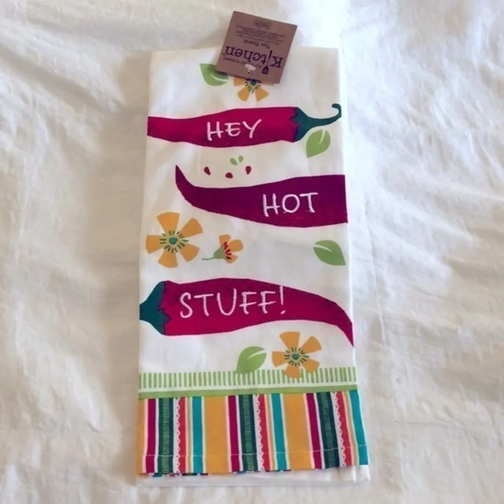 KAY DEE DESIGNS WELL DRESSED KITCHEN TOWEL EMBROIDERED HEY HOT STUFF